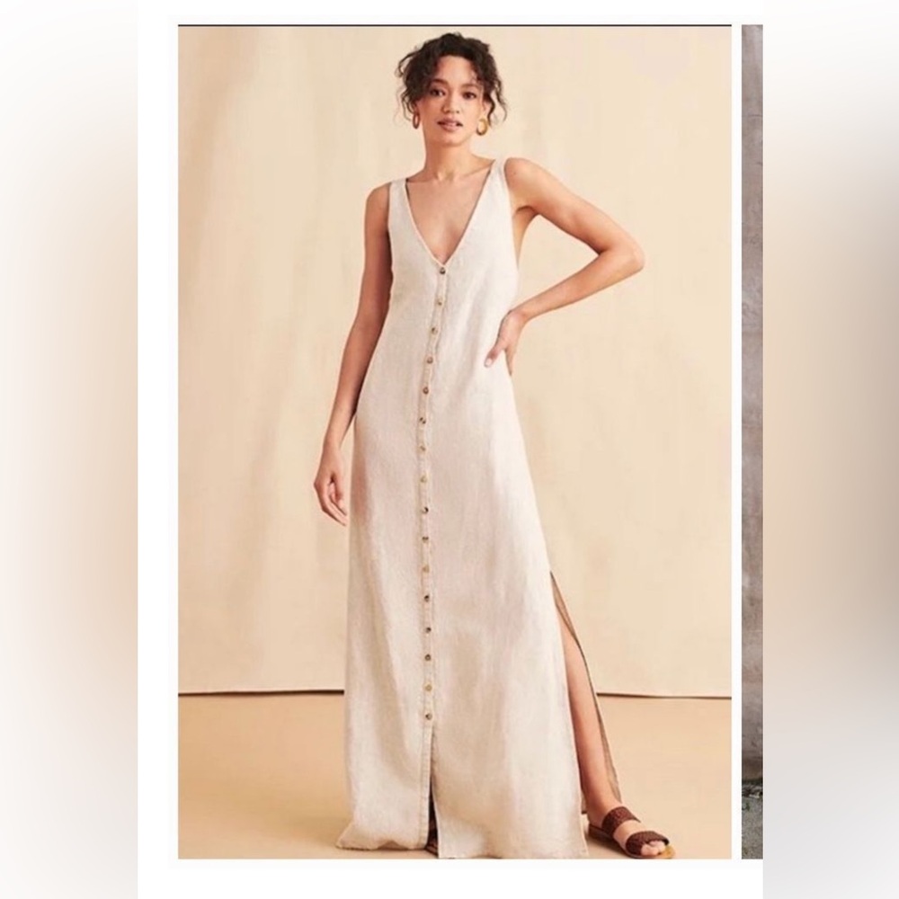 Faherty Cream Button-Down Maxi Dress